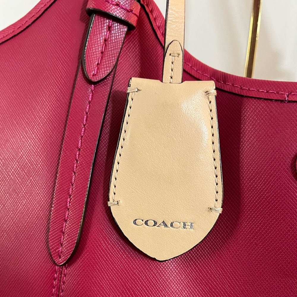 Coach Large Red Leather Tote Shoulder Bag Purse Handbag - Picture 4 of 15
